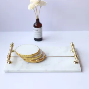 Декоративный столик-органайзер из натурального белого мрамора для ванной комнаты