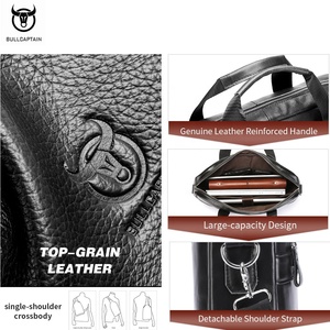 Maletín de cuero para hombre marca BULLCAPTIAN, multifuncional, de gran capacidad, bandolera, de piel de vacuno de primera capa, para portátil. - Product Image 3
