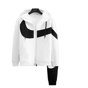 Conjunto Deportivo de 2 Piezas con Capucha para Mujer, Estampado Informal de Invierno, con Cierre de Cremallera, Cintura Elástica de Poliéster/Algodón, Secado Rápido y Transpirable - Product Image 1