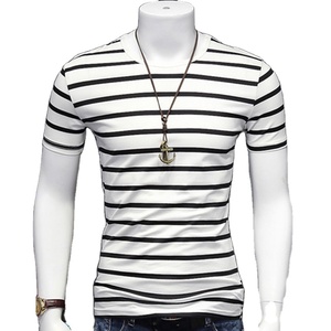 Nueva venta al por mayor de camisetas con logotipo personalizado serigrafía Slim Fit camiseta a rayas para hombres - Product Image 1