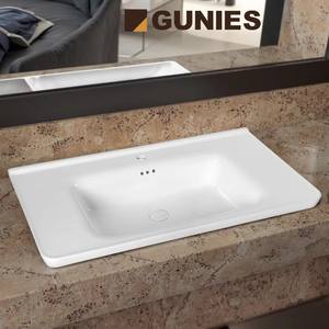 Grand meuble de salle de bain <span class=keywords><strong>en</strong></span> <span class=keywords><strong>pierre</strong></span> artificielle blanche avec lavabo design moderne et lavabo mural rectangulaire pour hôtels - Product Image 4