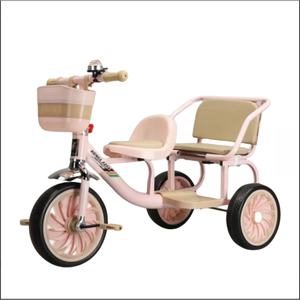 Tricycle pour bébé avec siège arrière pour jumeaux, frères et sœurs, jeu en commun, guidon réglable en hauteur, cloche de style boussole, plastique - Product Image 1