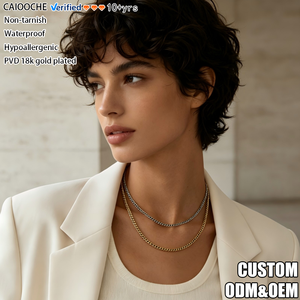 CAIOOCHE Collier Chaîne Curb Cuban Link Hip Hop de Haute Qualité en Acier Inoxydable 316L Plaqué Or Poli Miroir <span class=keywords><strong>pour</strong></span> Hommes et Femmes - Product Image 1