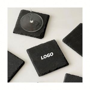Sous-verres en pierre d'ardoise naturelle, tapis de table et sous-plats en pierre noire, résistants à la chaleur pour la vaisselle, cadeau promotionnel idéal - Product Image 1