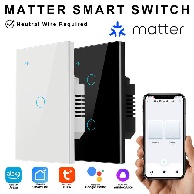 EU UK Matter Smart Home Devices 1 2 3 4 Gang Matter Touch Wifi Wall Light Switches Neutral Remote Control Smart Matter Switch