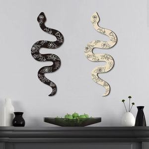 Decoración de Pared con Diseño de Serpiente, Estilo Bohemio, Patrón de Plantas, Color Negro Natural de Madera, Forma Irregular, Pieza Única - Product Image 3