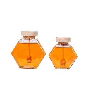 Hot Bán Lục Giác Thủy Tinh Trong Suốt Mứt Mật Ong <span class=keywords><strong>Jar</strong></span> 100Ml 180Ml 280Ml 380Ml Với Gỗ Dipper Nắp Cho Trở Lại Trường Học Thực Phẩm Sử Dụng - Product Image 1
