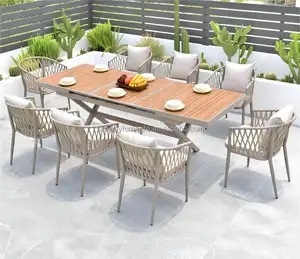 Dış mekan yemek masası set 12 kişilik lüks açık alan yemek seti 10 koltuk veranda bahçe mobilyaları açık alan yemek seti yastıkları ile