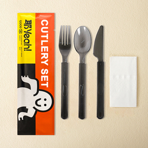 Juego de cubiertos desechables con logotipo personalizado para fiesta, cuchillo de plástico, tenedor, cuchara, palillos, juego de cubiertos con servilleta - Product Image 3