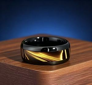 Schwarzgoldener geometrischer Muster-Ring aus Edelstahl, trendiger, minimalistischer, wasserdichter, hypoallergener Fingerring für Männer und Frauen - Product Image 5