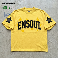 T-shirt surdimensionné en coton épais 240 GSM délavé à l'acide, personnalisé, avec broderie et patchs vieillis, style streetwear pour homme, marque privée