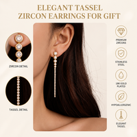 Anting-anting Rumbai Panjang Mewah Lapisan Emas 18K Baja Anti Karat Zirkon Anting-anting Gantung Linear Perhiasan Statement untuk Wanita