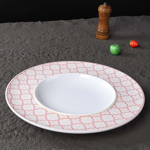 <b>Large</b> Melamine Plastic Round <b>Plate</b> Imitation Porcelain Wide Rim Cold Dish Plating Commercial Tableware For Chinese Restaurants - Product Image 3