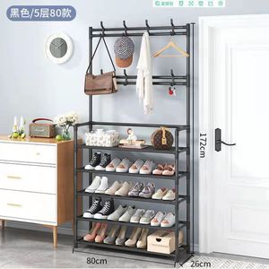 Armario de almacenamiento doméstico de Metal multifuncional de 5 capas y 80cm para sala de estar, abrigo y Zapatero con ganchos para ropa y bolsos - Product Image 5