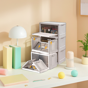 Boîte de <span class=keywords><strong>rangement</strong></span> en plastique transparente fauve pliable Vêtements Jouets Snacks Organisateur <span class=keywords><strong>Placard</strong></span> avec porte - Product Image 6