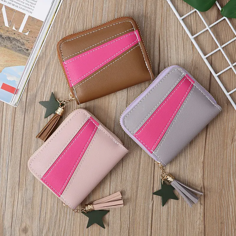 Women's Luxury Simple Fashion Mini Coin Purse Open Closure with Tassel Decoration Polyester Lining Wholesale for Dropshipping