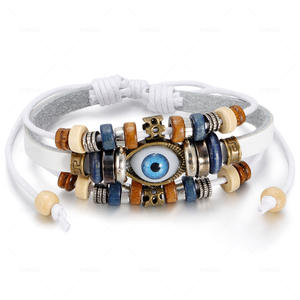 Gelang Aloi kulit rambut sapi mode <span class=keywords><strong>2026</strong></span> perhiasan tombol jepret gelang kulit mata setan berlapis untuk pria - Product Image 5