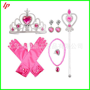 Conjunto de accesorios de disfraz de princesa para niños, corona dorada y roja, varita, collar, pendientes, guantes, seis piezas para disfrazarse y jugar - Product Image 5