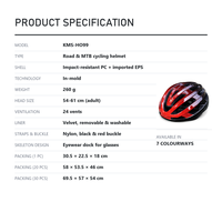 Casque de vélo KMS-HO99 In-Mold pour route et VTT, 24 aérations, léger (260g), pour adulte, avec support pour lunettes, pour VTT et vélo de route