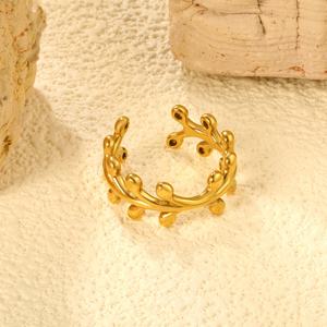 Nouvelles Arrivées en Gros : Bagues pour Femmes en Acier Inoxydable Plaqué Or 18K, Géométriques, Étanche, Motif Feuille, Ouvertes et Ajustables - Product Image 6