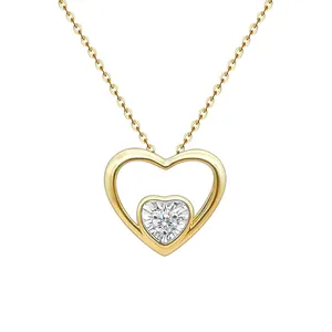 الكلاسيكية مزدوجة القلب 18K الذهب الصلبة مع الطبيعية عقد ألماس وهمية يتوهم 18K الذهب الحقيقي الماس والمجوهرات قلادة
