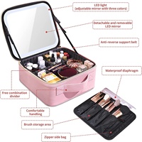 Miroir lumineux LED intelligent, trousse de maquillage, sac à main pour femmes, organiseurs de maquillage, boîte de rangement, sacs, outil de beauté de voyage pour fille
