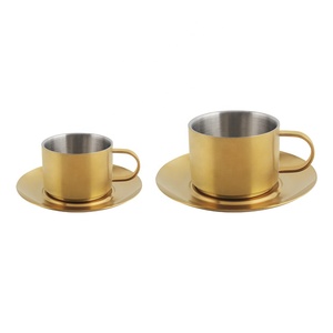 Ensemble de tasses à café en acier inoxydable, ensemble de tasses à café isolées à double paroi, mugs à thé au lait avec soucoupe - Product Image 1