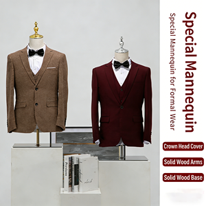 Presentatiepop mannelijke mannequin van hout met flexibele armen, zwart linnen bovenlichaam, voor het etaleren van pakken - Product Image 1