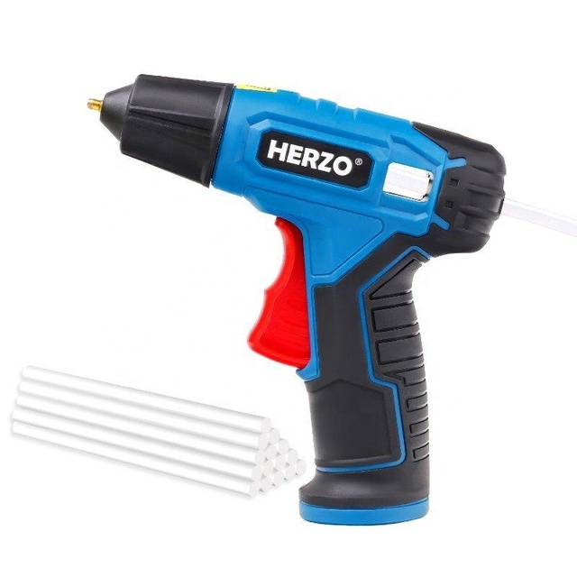 HERZO Cordless Hot Melt Glue Gun Lithium Battery Adjustable 7mm 140mm Glue Sticks with Charger