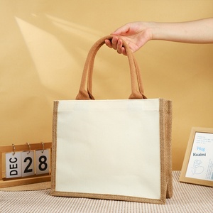 Tas Tote Kanvas Daur Ulang Grosir Desain 3D Bahan Jute Berkualitas Tinggi Kustomisasi Tas Tangan DIY Logo Sablon untuk Belanja - Product Image 1
