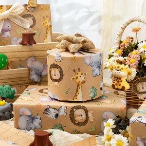 Kraft Animal Wrapping <b>Paper</b> 17in x 32.8ft Cute Jungle Design For Baby Shower Birthday Mother's Day Valentine's Day - Product Image 3