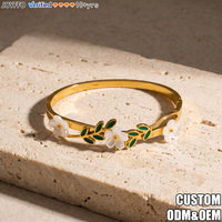 Bracelet jonc émaillé tendance feuille et fleur, plaqué or 18 carats PVD, en acier inoxydable, bijoux pour femme