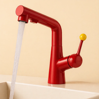 Robinet de lavabo monocommande moderne en alliage de zinc multicolore, à montage sur plan, avec double sortie d'eau chaude et froide, en céramique