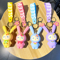Porte-clés en PVC gonflable vertical en forme de lapin avec oreilles, personnalisé et créatif, motif dessin animé, pendentif de sac mignon, cadeau, vente en gros