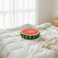 Coussin décoratif 3D en forme de tranche de pastèque, mignon, en peluche courte, pour la maison, coussin de siège rond