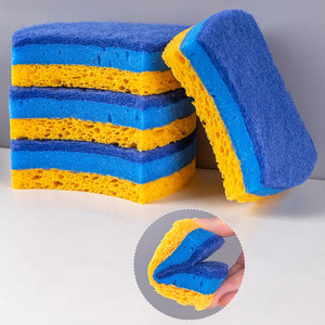 Esun Blue Éponges <span class=keywords><strong>de</strong></span> nettoyage double face anti-rayures en pâte <span class=keywords><strong>de</strong></span> bois et coton avec gommage en cellulose pour la cuisine - Product Image 3