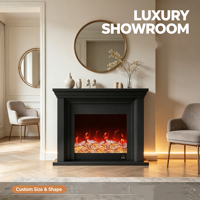 Meuble TV de style français luxueux en bois massif avec foyer électrique LED et chauffage, design antique pour usage hôtelier