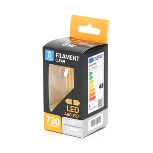 Ampoule LED A60 E27 6W, filament transparent, faible consommation, longue durée de vie ; idéale pour l'éclairage décoratif et d'ambiance en - Product Image 1