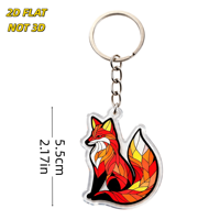 Porte-clés en acrylique motif renard en vitrail, design géométrique vibrant rouge et orange avec poitrine blanche, breloque transparente durable pour clés et sacs