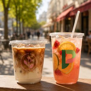 Gobelet en plastique PET jetable personnalisé avec couvercle transparent en forme de U pour boissons froides à emporter, café glacé, jus de citron, bubble tea, vodka, lait - Product Image 1