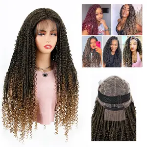 Wholesale dreadlocks extension braid wig, goddess box braids curly end gluless full lace braided wigs lace front