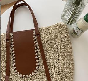Sac fourre-tout en coton tissé, couleur unie, style bohème, fermeture éclair, grande capacité, été, plage, broderie artisanale pour femmes - Product Image 5