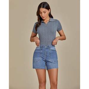 2025 femmes à la mode taille moyenne décontracté été Denim Jean Shorts coupe ajustée en détresse coupé avec bouton décoration poches - Product Image 6