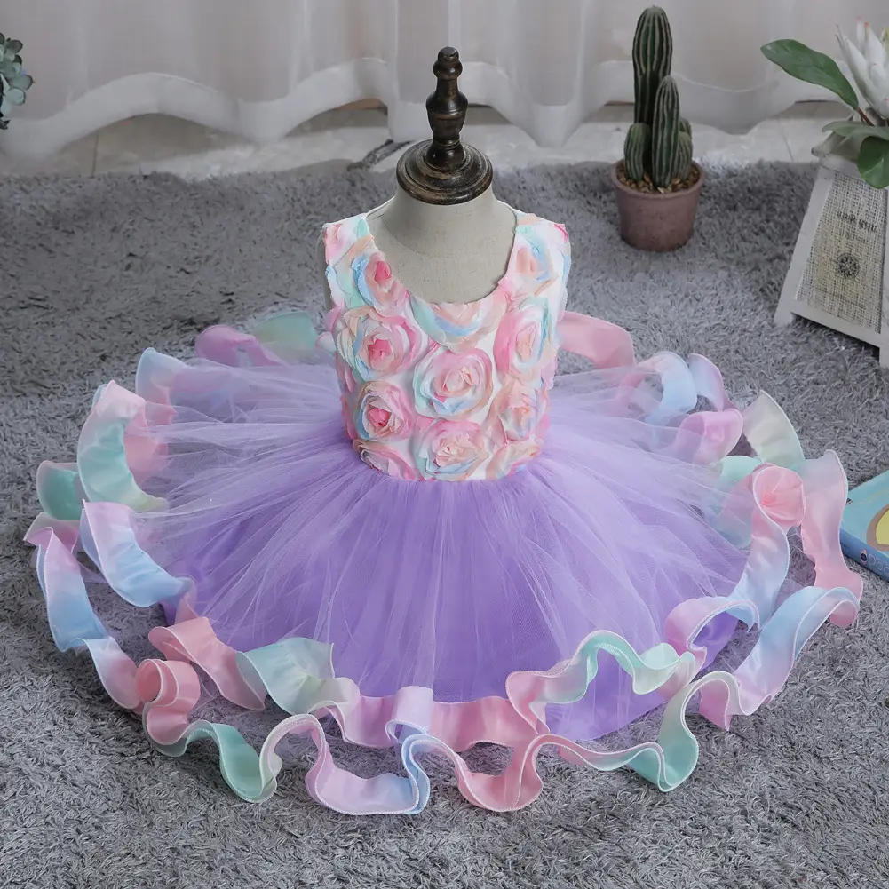 Amazon Top Seller Baby Mädchen Blume Spitze Prinzessin Kleid New Style Kinder Party Kleider Großhandel