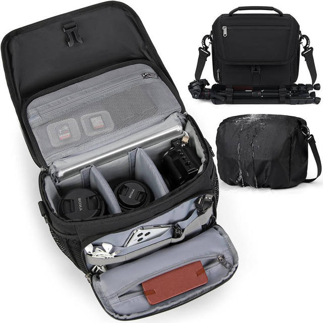 Outdoor Waterproof Durable Portable DSLR/SLR/Mirrorless Camera Sling Bag Crossbody Case Zipper Rain Cover Tripod Holder for