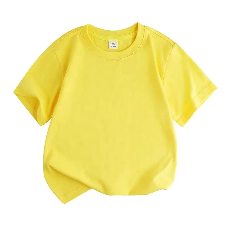 Camisetas infantis de 100% algodão, camisetas para crianças, cores sólidas de alta qualidade