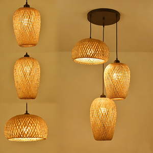 Lampes LED, Nouveau luminaire suspendu en bambou et <span class=keywords><strong>rotin</strong></span>, abat-jour ondulé, E27, pour salle à manger, lustre suspendu, lanterne - Product Image 1