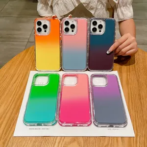 New transparent PC 3-in-1 mobile phone case Full gradient TPU cell cover for iphone 15 for huawei for samsung galaxy S23 ultra