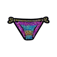 Broderie de paillettes personnalisée style rétro américain estival, motifs radio, lunettes de soleil, cocktail, flamant rose, bikini, planche de surf