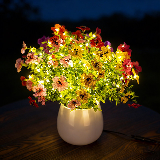 Colorful Artificial Floral LED Lamp with Ceramic Vase for Home Bedroom Decor